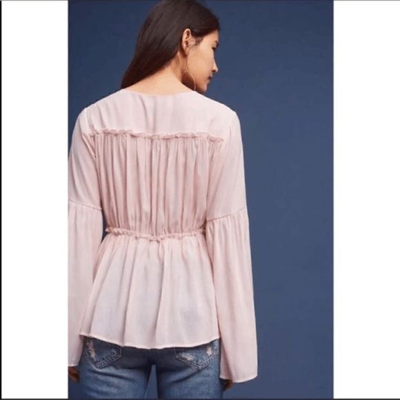 Anthropologie Ro+De Isa Ruffled Pink Button Bell Sleeve Blouse Size Small - Picture 3 of 8